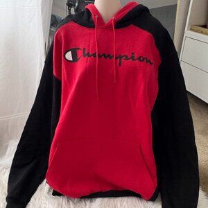 Men's Champion Red & Black Long Sleeve Pullover Hoodie XL Size Y2K